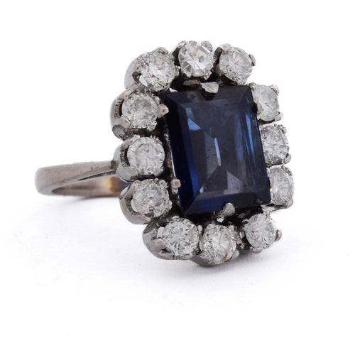 Bague 50 Bague vintage en or blanc, saphir synthétique et diamants 58 Facettes AN236 '(00029)