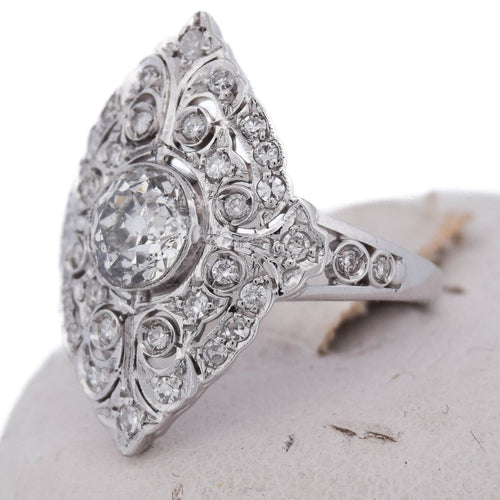 Bague 54 Bague Art nouveau - diamants en or blanc 18 carats 58 Facettes AN215 '(00829)