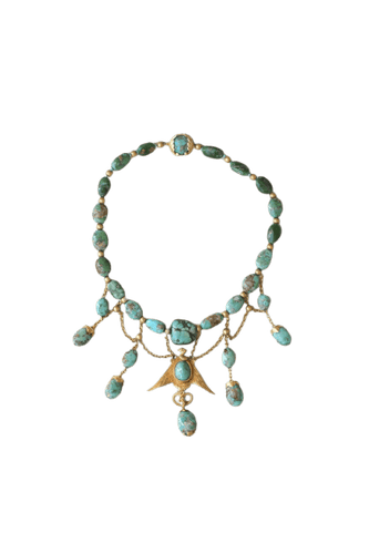 Collier Néo-égyptien - Collier ancien en or jaune et turquoises 58 Facettes