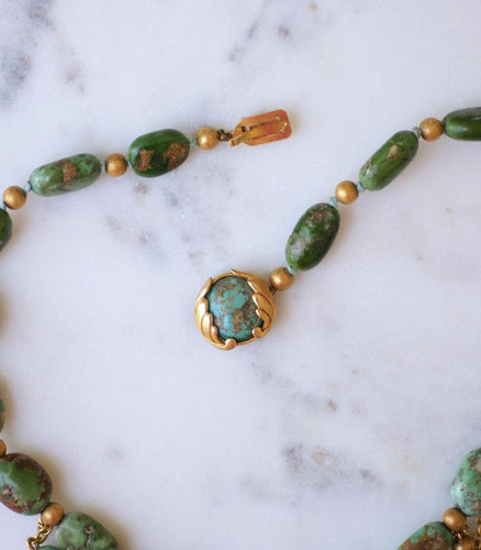 Collier Néo-égyptien - Collier ancien en or jaune et turquoises 58 Facettes