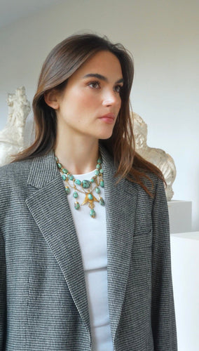 Collier Néo-égyptien - Collier ancien en or jaune et turquoises 58 Facettes
