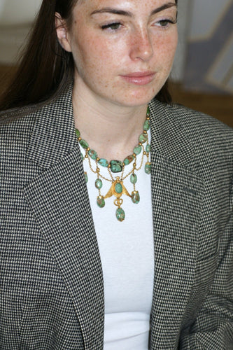 Collier Néo-égyptien - Collier ancien en or jaune et turquoises 58 Facettes