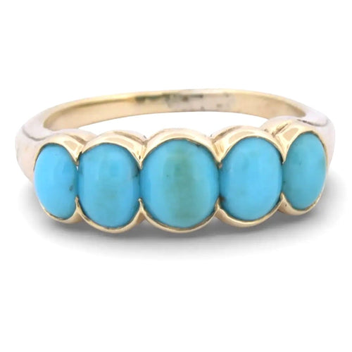 Bague 49 Bague en or jaune 18 ct avec cabochon turquoise 58 Facettes AN286 '(0949)