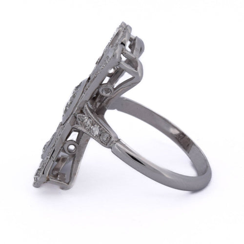 Bague 54 Bague en or blanc avec onyx et diamants 58 Facettes AN102 (00719)