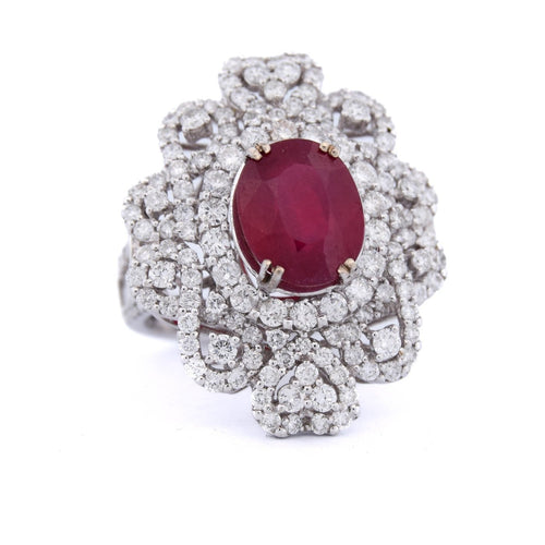 Bague Bague en or blanc 18 kt avec rubis ovale et diamants 58 Facettes AN65  (00239)