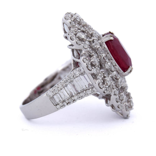Bague Bague en or blanc 18 kt avec rubis ovale et diamants 58 Facettes AN65  (00239)