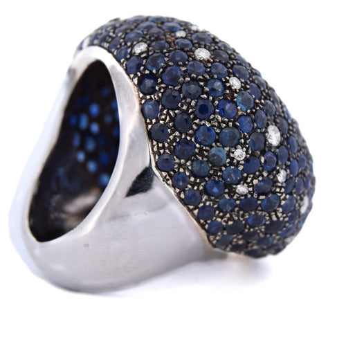 Bague 54 Bague cocktail en or blanc 18 kt, aigue-marine, saphirs et diamants 58 Facettes AN329 (00649)