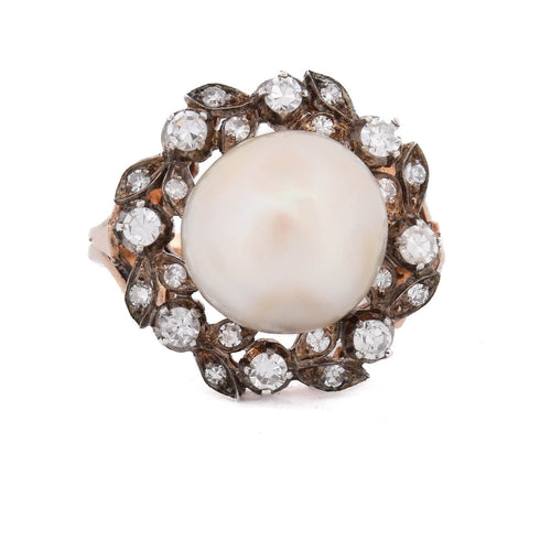 Bague 53 Bague victorienne en perle naturelle et diamants 58 Facettes AN372 _112-307 (01449)