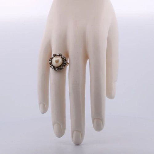Bague 53 Bague victorienne antique en or 18 carats, perle et diamants 58 Facettes