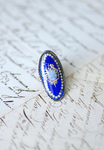 Bague 50.5 Bague navette XVIIIe siècle en or rose et argent émaillée 58 Facettes
