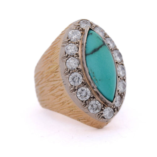 Bague 42 Bague vintage en or jaune 18 ct avec turquoise et diamants 58 Facettes AN379 '(00319)