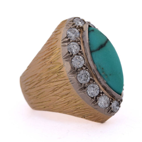 Bague 42 Bague vintage en or jaune 18 ct avec turquoise et diamants 58 Facettes AN379 '(00319)