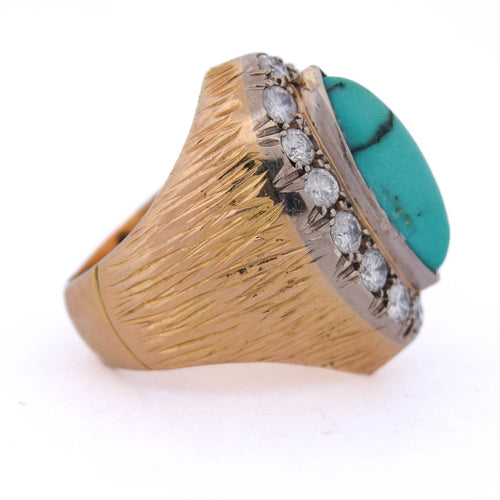 Bague 42 Bague vintage en or jaune 18 ct avec turquoise et diamants 58 Facettes AN379 '(00319)