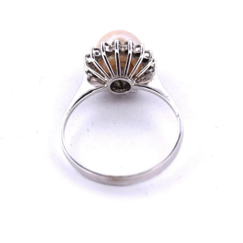 Bague 53 Bague en or blanc 18 carats avec perle naturelle et diamants 58 Facettes