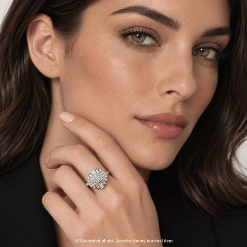 Bague 54 Bague Art déco en or blanc 18 kt avec diamants 58 Facettes AN388