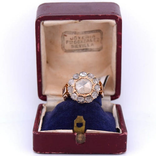 Bague 55 Bague ancienne en or rose 18 carats avec diamants 58 Facettes