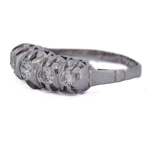 Bague 57 Bague antique en or blanc 18 kt avec diamants 58 Facettes AN265 (00019)
