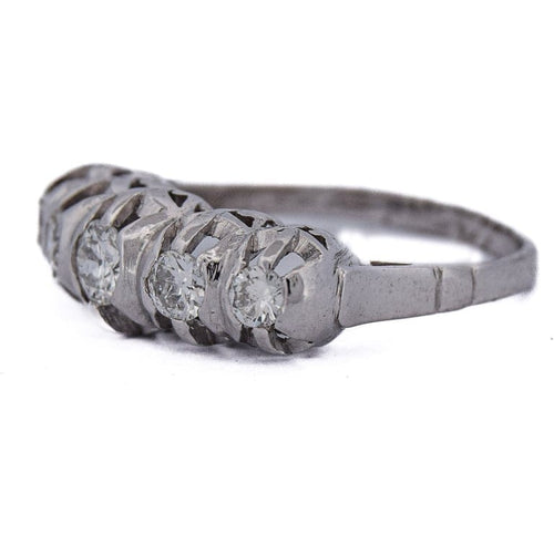 Bague 57 Bague ancienne à cinq diamants en or blanc 18 ct 58 Facettes AN265 (00019)