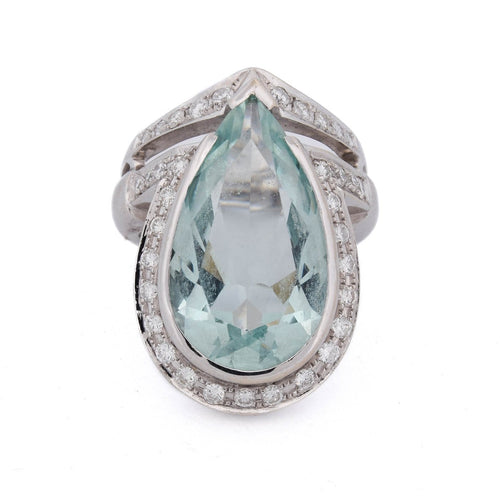 Bague 56 Bague en or blanc 18 kt avec aigue-marine et diamants 58 Facettes AN424 '(00719)