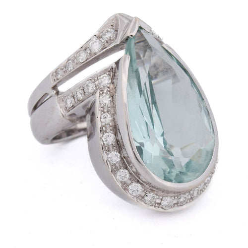 Bague 56 Bague en or blanc 18 kt avec aigue-marine et diamants 58 Facettes AN424 '(00719)