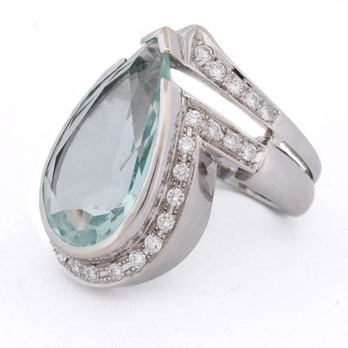 Bague 56 Bague en or blanc 18 kt avec aigue-marine et diamants 58 Facettes AN424 '(00719)