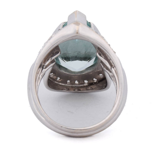 Bague 56 Bague en or blanc 18 kt avec aigue-marine et diamants 58 Facettes AN424 '(00719)