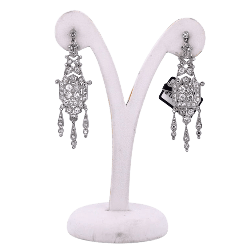 Boucles d'oreilles Art déco - Boucles d’oreilles en platine et diamants 58 Facettes