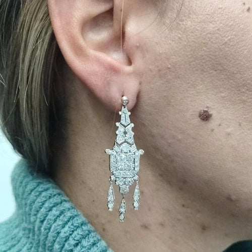 Boucles d'oreilles Art déco - Boucles d’oreilles en platine et diamants 58 Facettes