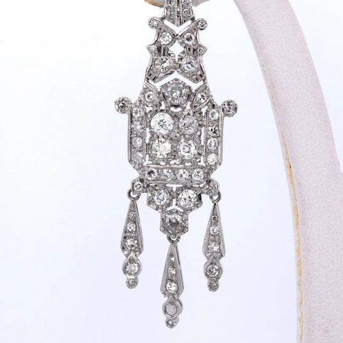Boucles d'oreilles Art déco - Boucles d’oreilles en platine et diamants 58 Facettes