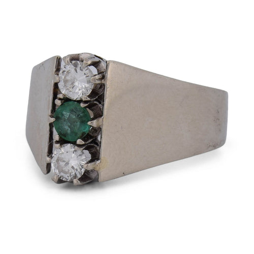 Bague 57 Bague vintage en or blanc 18 ct, émeraude et diamants 58 Facettes AN497 112-367 (0569)