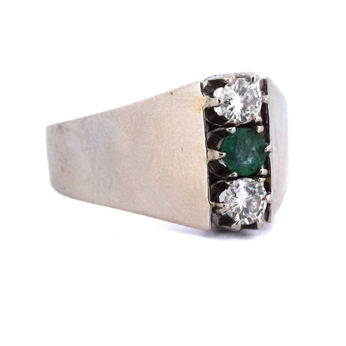 Bague 57 Bague vintage en or blanc 18 carats avec émeraude et diamants 58 Facettes AN497 '(0569)