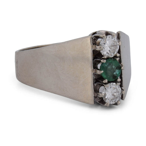 Bague 57 Bague vintage en or blanc 18 ct, émeraude et diamants 58 Facettes AN497 112-367 (0569)