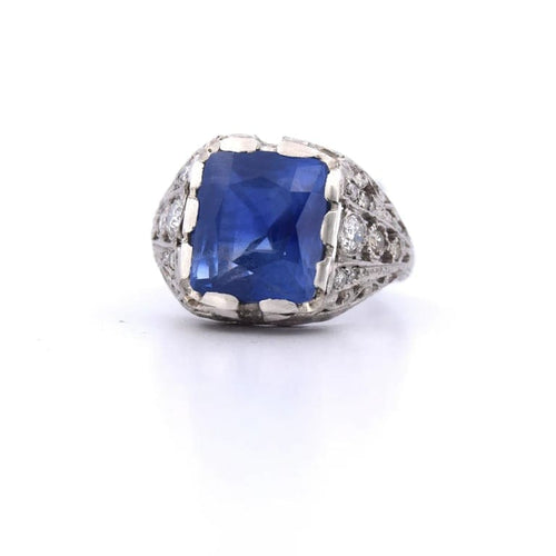 Bague 55 Bague ancienne en platine avec saphir et diamants 58 Facettes