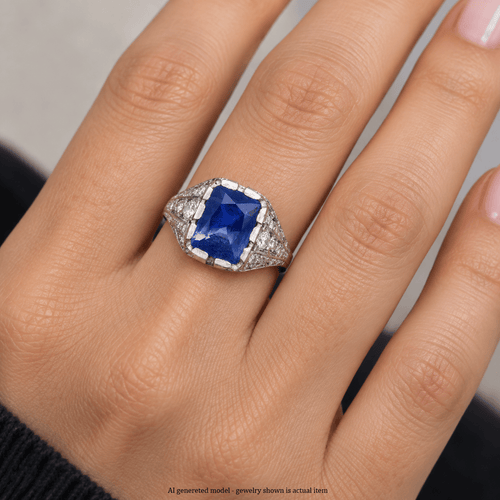 Bague 55 Bague en platine avec saphir certifié et diamants 58 Facettes AN450 '(00779)
