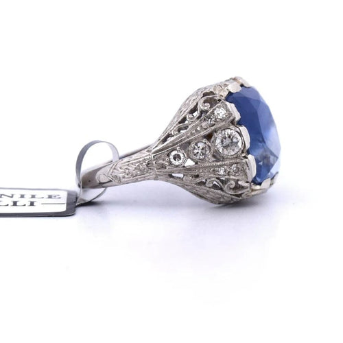 Bague 55 Bague ancienne en platine avec saphir et diamants 58 Facettes