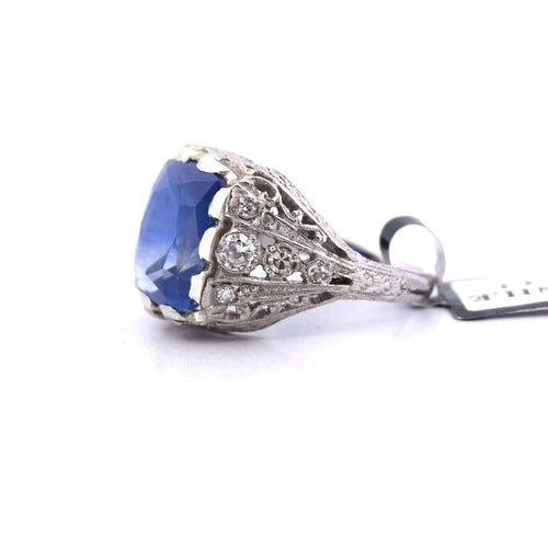 Bague 55 Bague ancienne en platine avec saphir et diamants 58 Facettes