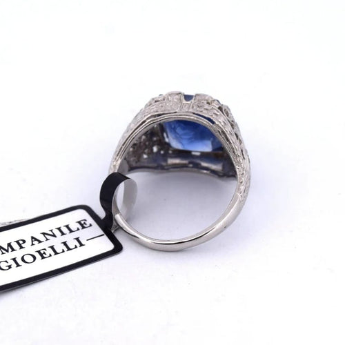 Bague 55 Bague ancienne en platine avec saphir et diamants 58 Facettes