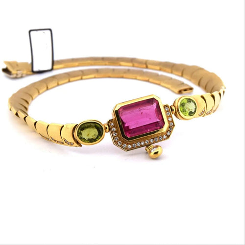 Collier Mancadori - Collier vintage en or jaune 18 carats, tourmaline, péridots et diamants 58 Facettes CL103 '(002119)