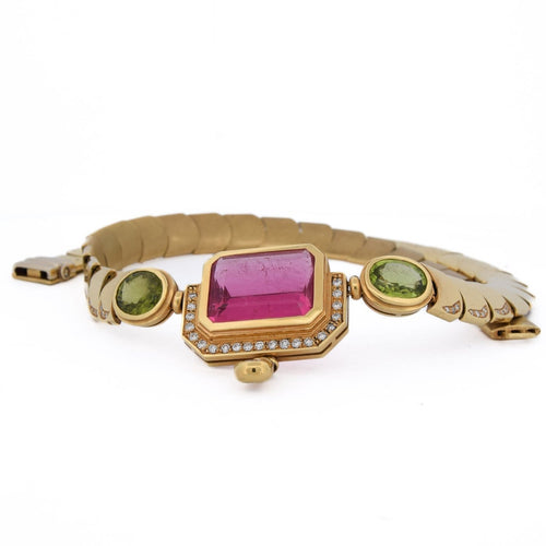 Collier Mancadori - Collier vintage en or jaune 18 carats, tourmaline, péridots et diamants 58 Facettes CL103 '(002119)
