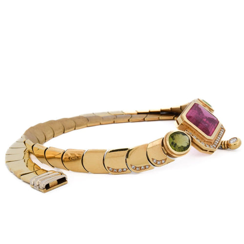 Collier Mancadori - Collier vintage en or jaune 18 carats, tourmaline, péridots et diamants 58 Facettes CL103 '(002119)