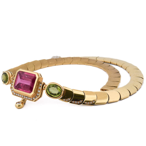 Collier Mancadori - Collier vintage en or jaune 18 carats, tourmaline, péridots et diamants 58 Facettes CL103 '(002119)