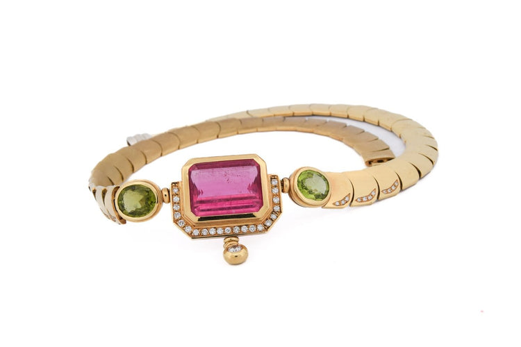Collier Mancadori - Collier vintage en or jaune 18 carats, tourmaline, péridots et diamants 58 Facettes CL103 '(002119)