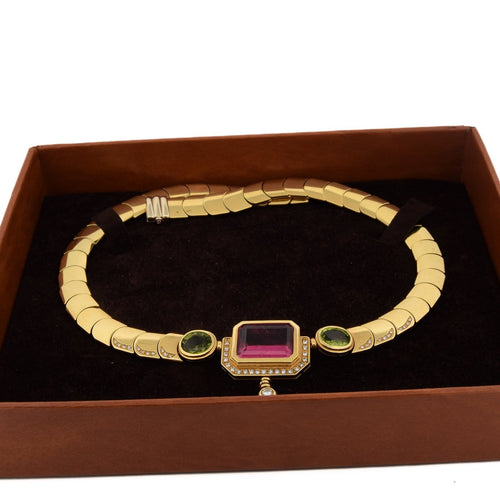 Collier Mancadori - Collier vintage en or jaune 18 carats, tourmaline, péridots et diamants 58 Facettes CL103 '(002119)