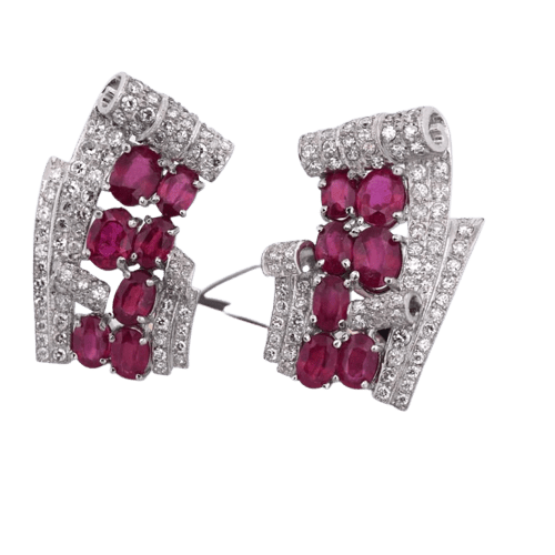 Boucles d'oreilles Boucles d’oreilles en platine et or jaune 18 carats rubis et diamants 58 Facettes