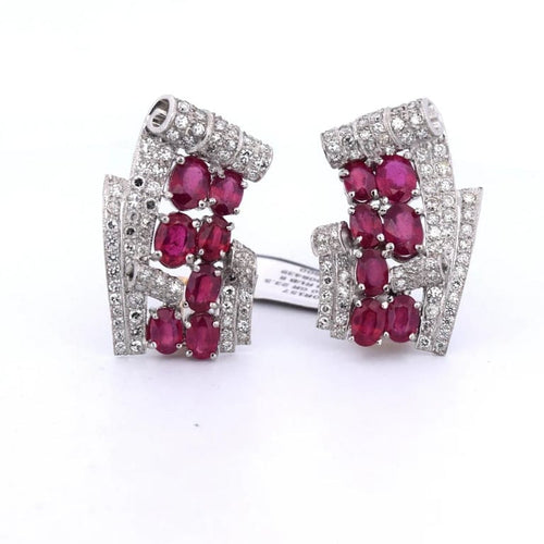 Boucles d'oreilles Boucles d’oreilles en platine et or jaune 18 carats rubis et diamants 58 Facettes