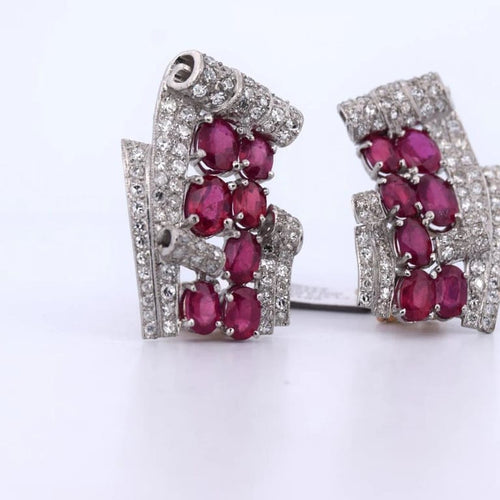 Boucles d'oreilles Boucles d’oreilles en platine et or jaune 18 carats rubis et diamants 58 Facettes