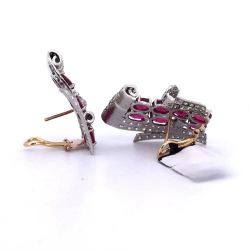 Boucles d'oreilles Boucles d’oreilles en platine et or jaune 18 carats rubis et diamants 58 Facettes
