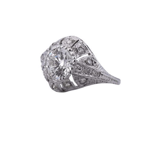 Bague 48 Bague Art déco en platine et diamants, diamant central 1,30 ct 58 Facettes