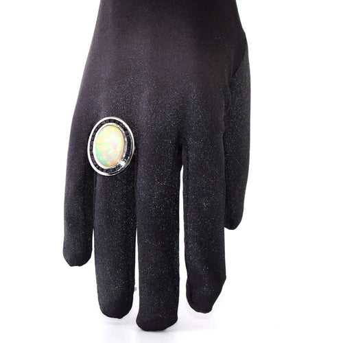 Bague 54 Bague en platine avec opale, onyx et saphirs 58 Facettes