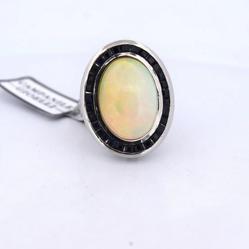 Bague 54 Bague en platine avec opale, onyx et saphirs 58 Facettes